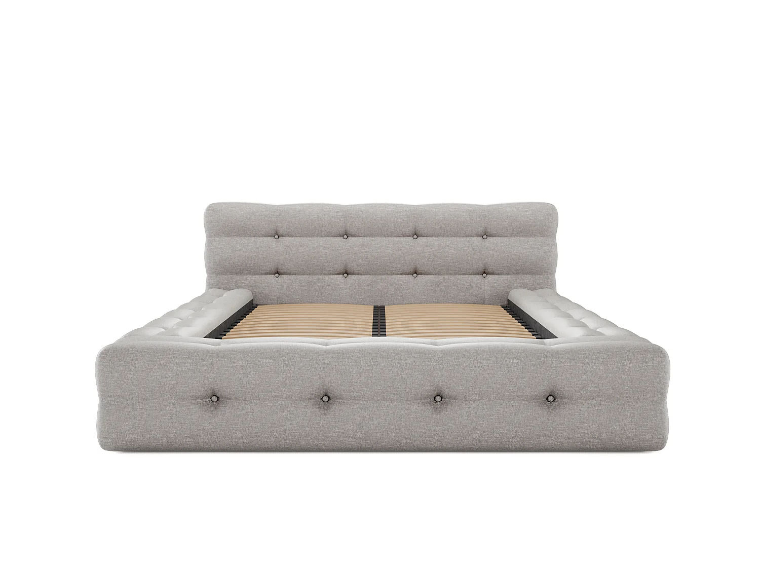 Lit coffre capitonné 160 x 200 cm - Tissu chiné - Gris clair + Matelas - LERUCO de Pascal Morabito