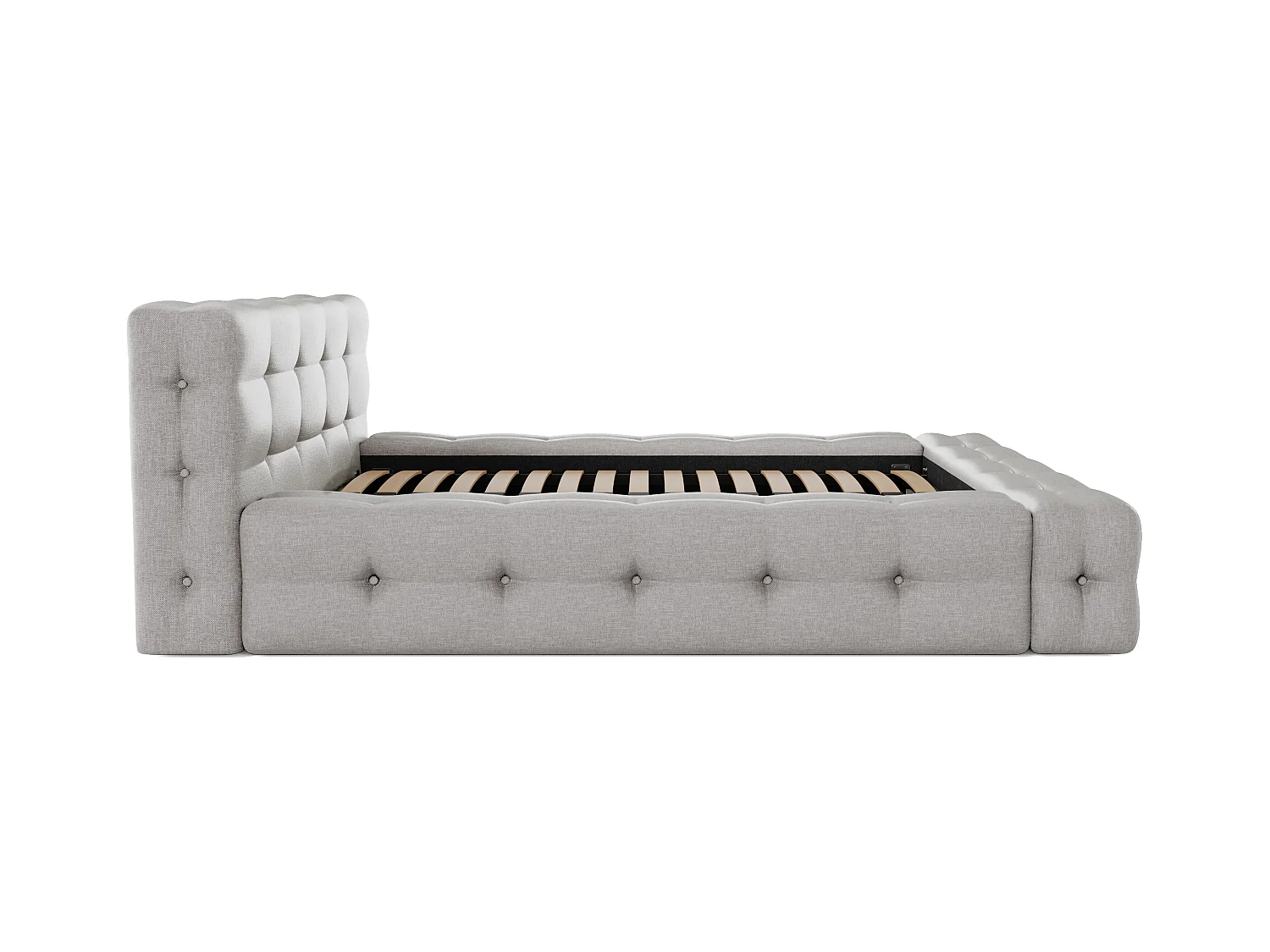 Lit coffre capitonné 160 x 200 cm - Tissu chiné - Gris clair + Matelas - LERUCO de Pascal Morabito
