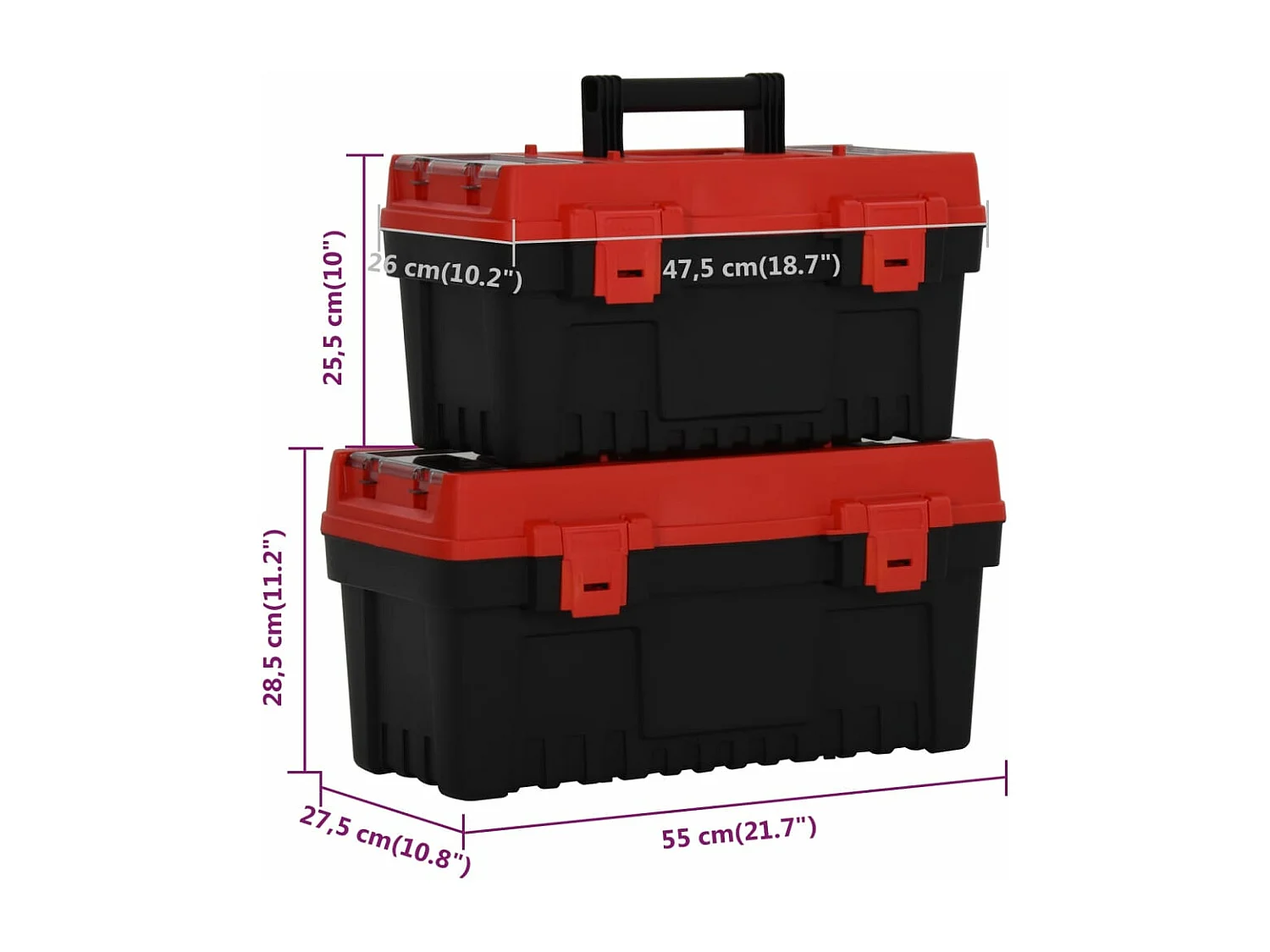 Prolenta Premium -  Set Cassette degli Attrezzi 2 pz Nero e Rosso in Polipropilene