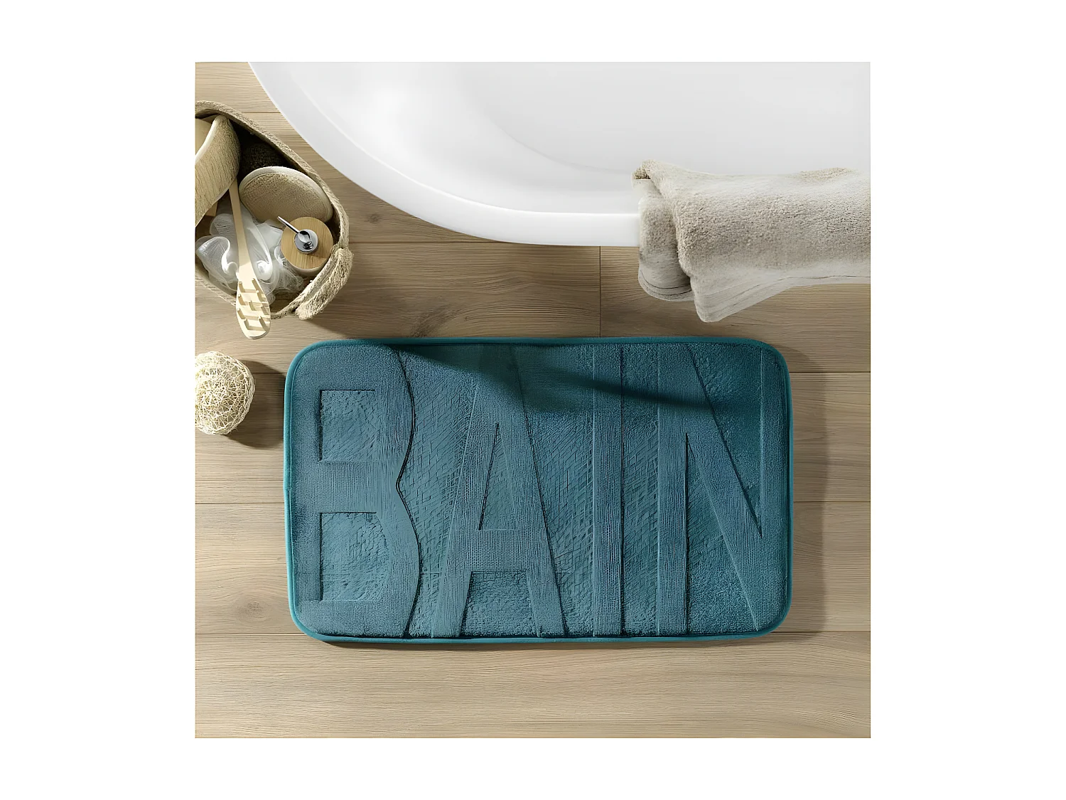 Tapis de Bain Microfibre "Relief" 45x75cm Bleu Canard