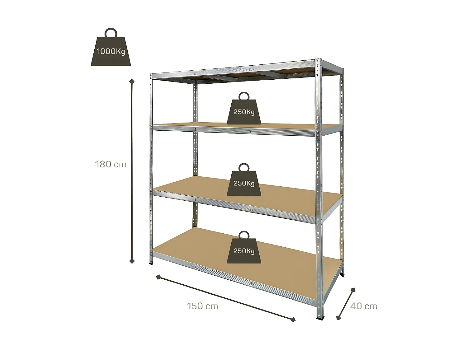 Etagère de rangement modulable et polyvalente pour atelier, garage cave ...Charges Lourdes -180x150x40cm - Gris