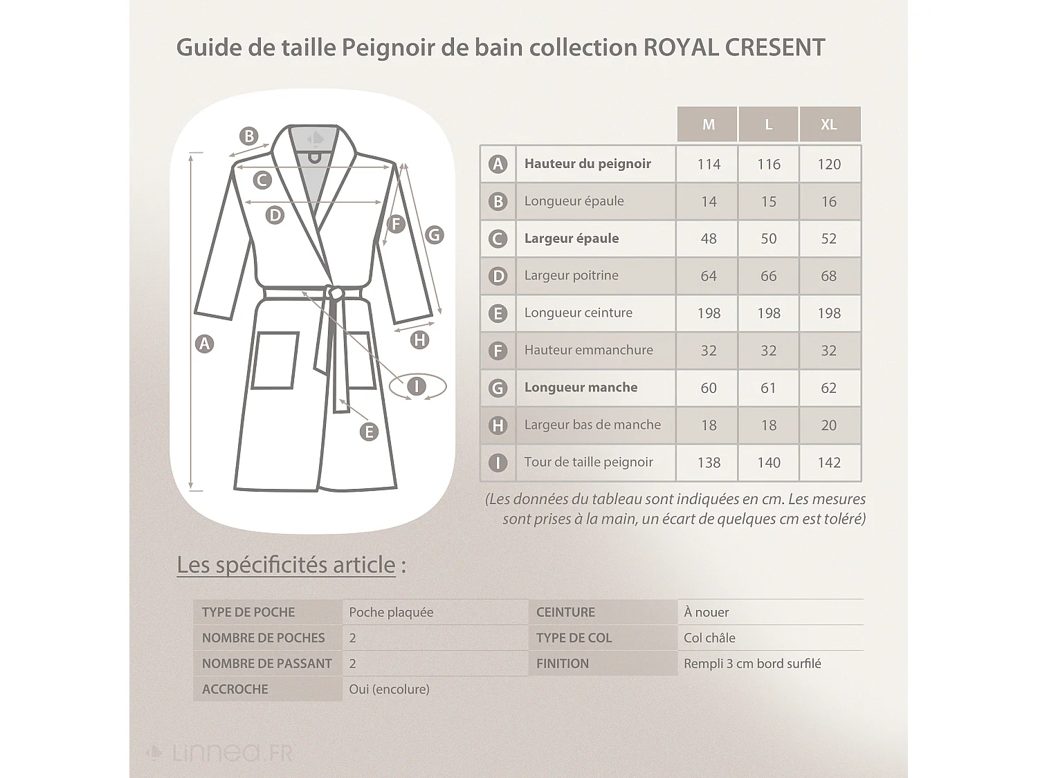 Peignoir col châle ROYAL CRESENT éponge coton taille XL jaune miel