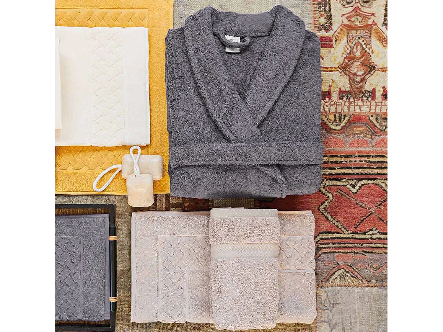 Peignoir col châle ROYAL CRESENT éponge coton taille L gris acier