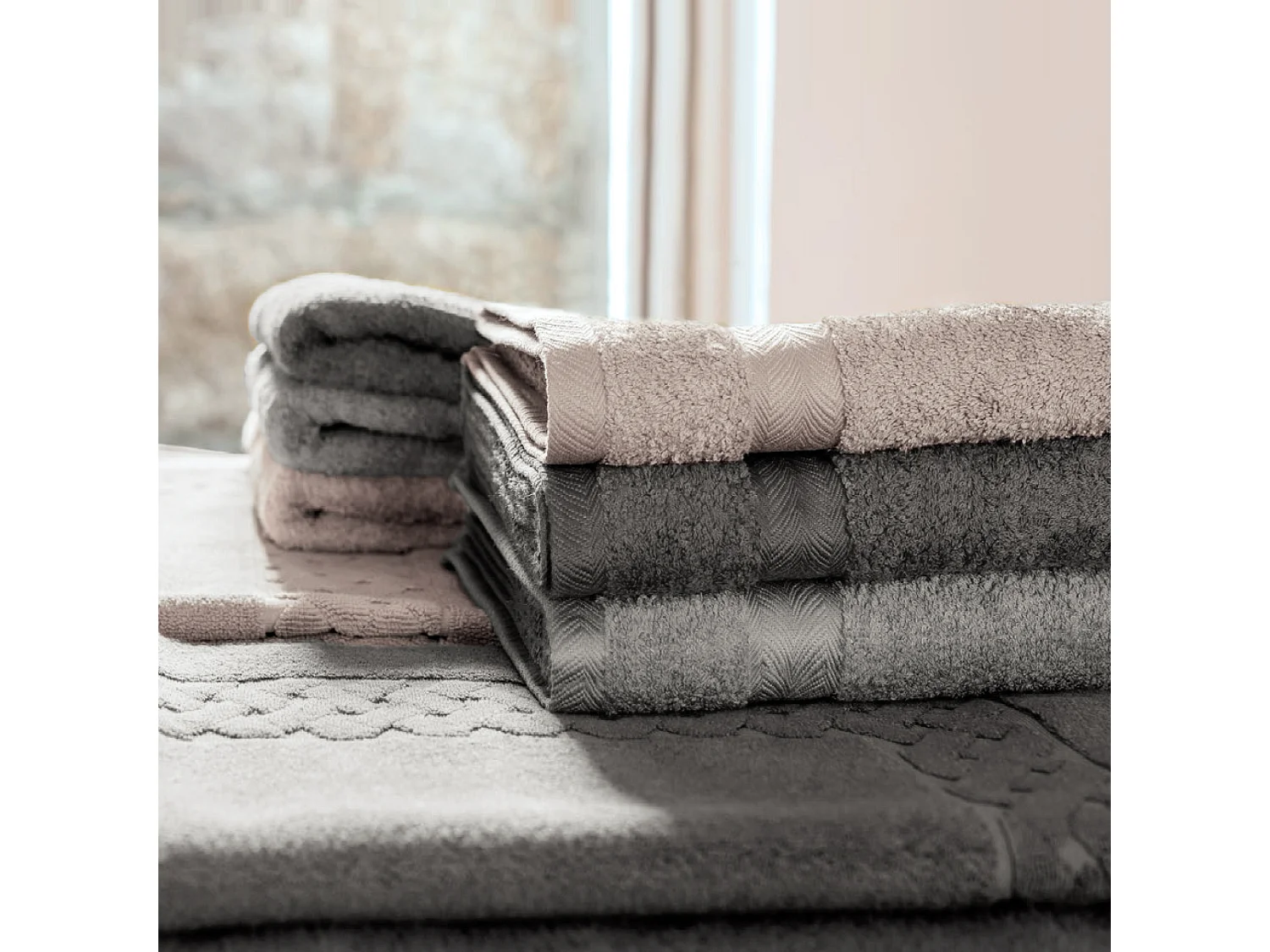 Peignoir col châle ROYAL CRESENT éponge coton taille M marron gris craie