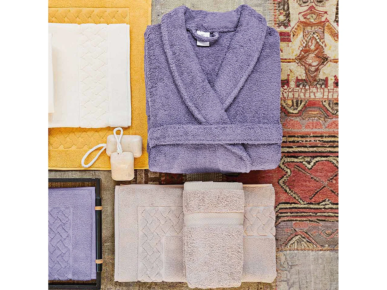 Peignoir col châle ROYAL CRESENT éponge coton taille M bleu lavande