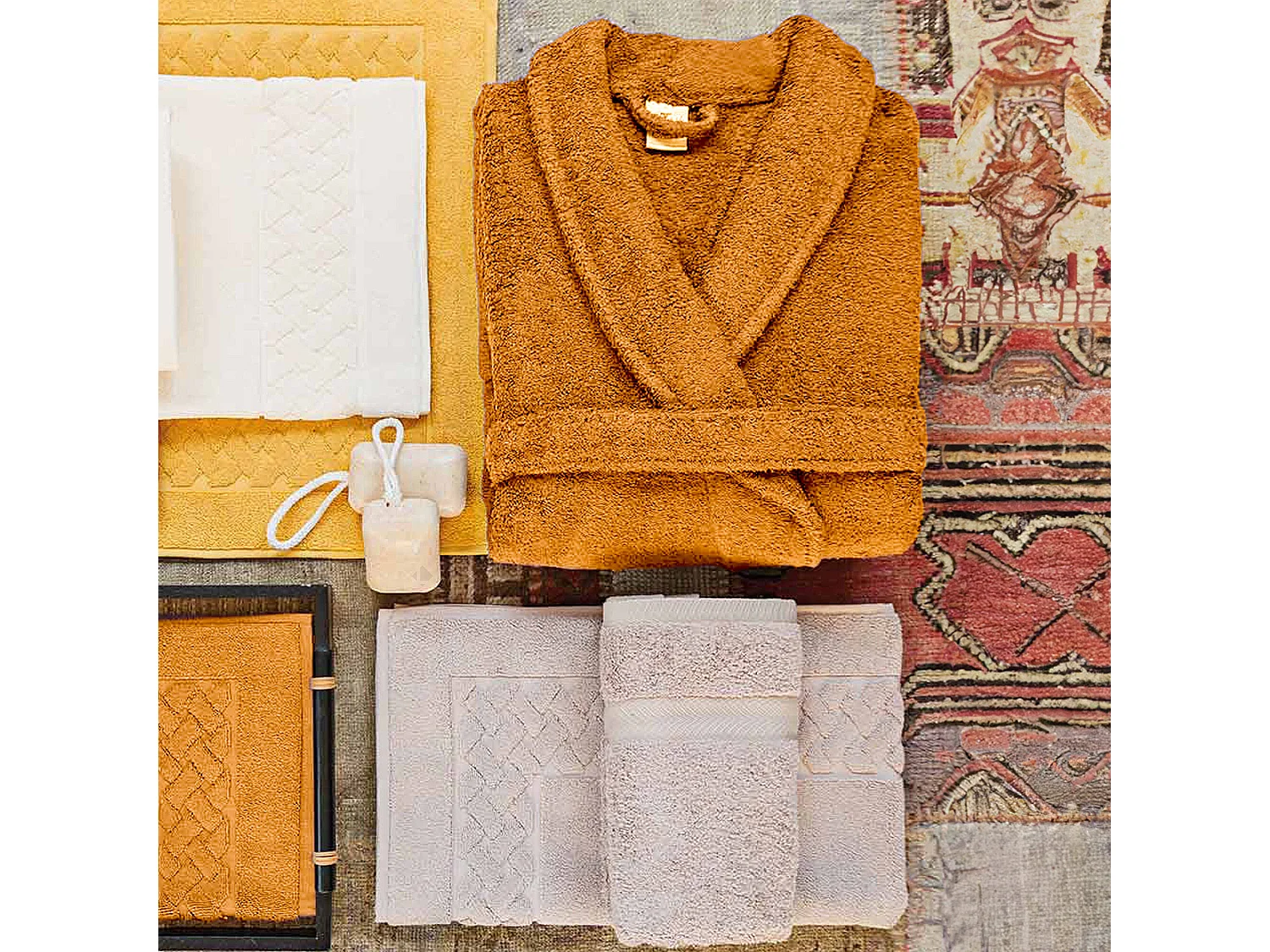 Peignoir col châle ROYAL CRESENT éponge coton taille L jaune miel