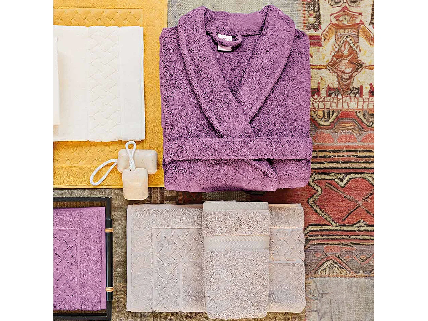 Peignoir col châle ROYAL CRESENT éponge coton taille L rose lavande