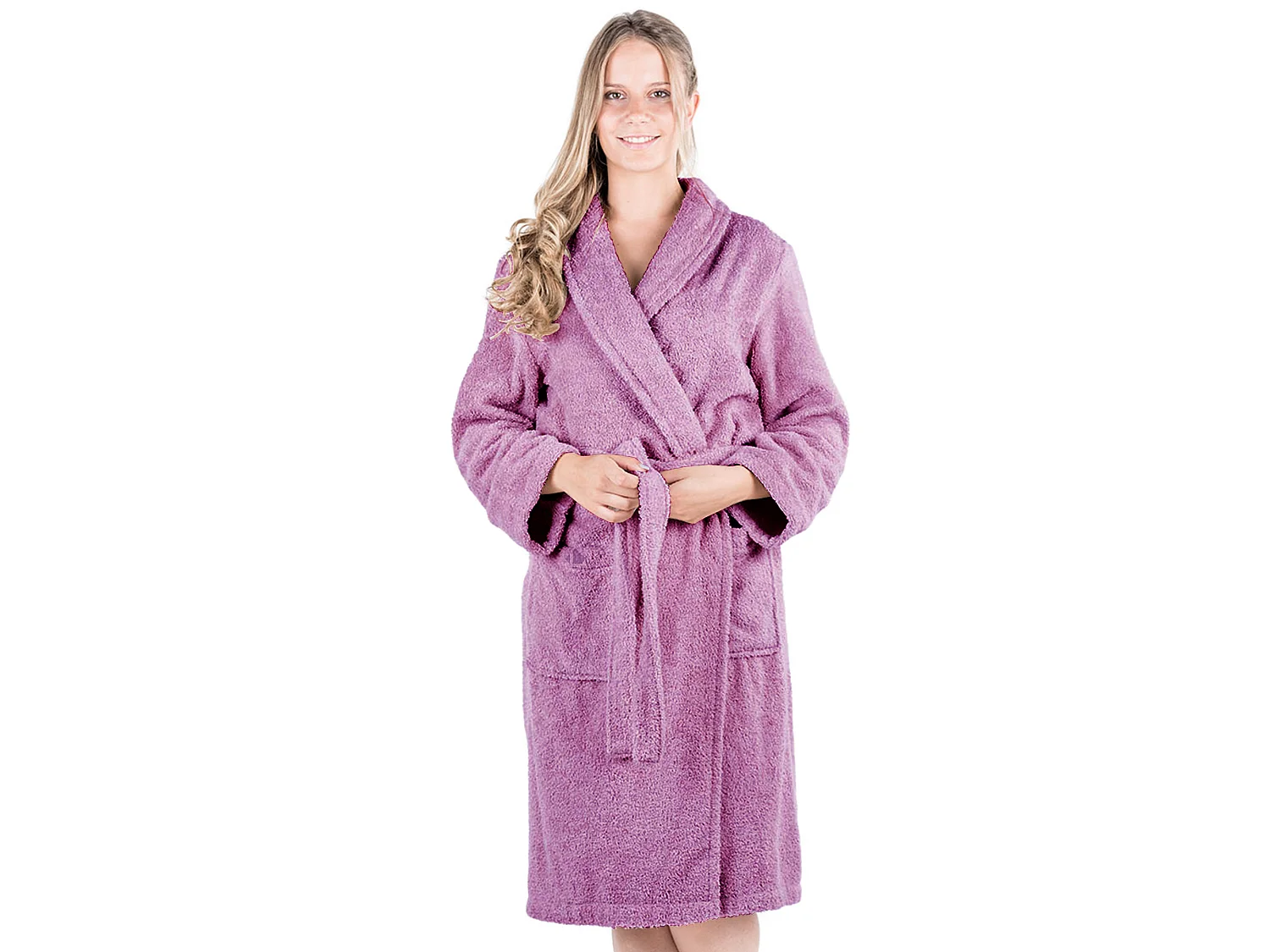 Peignoir col châle ROYAL CRESENT éponge coton taille L rose lavande