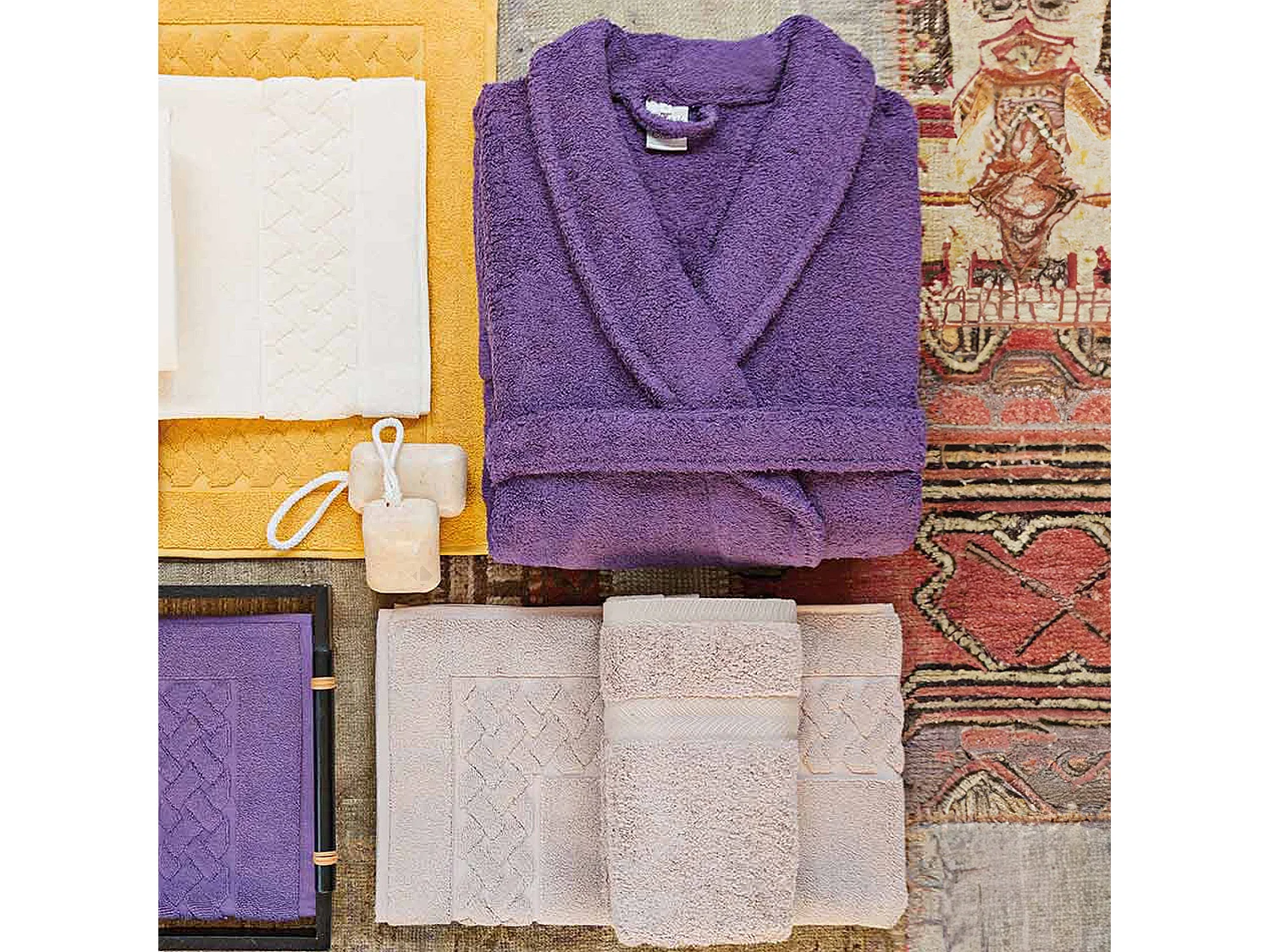 Peignoir col châle ROYAL CRESENT éponge coton taille L violet prune