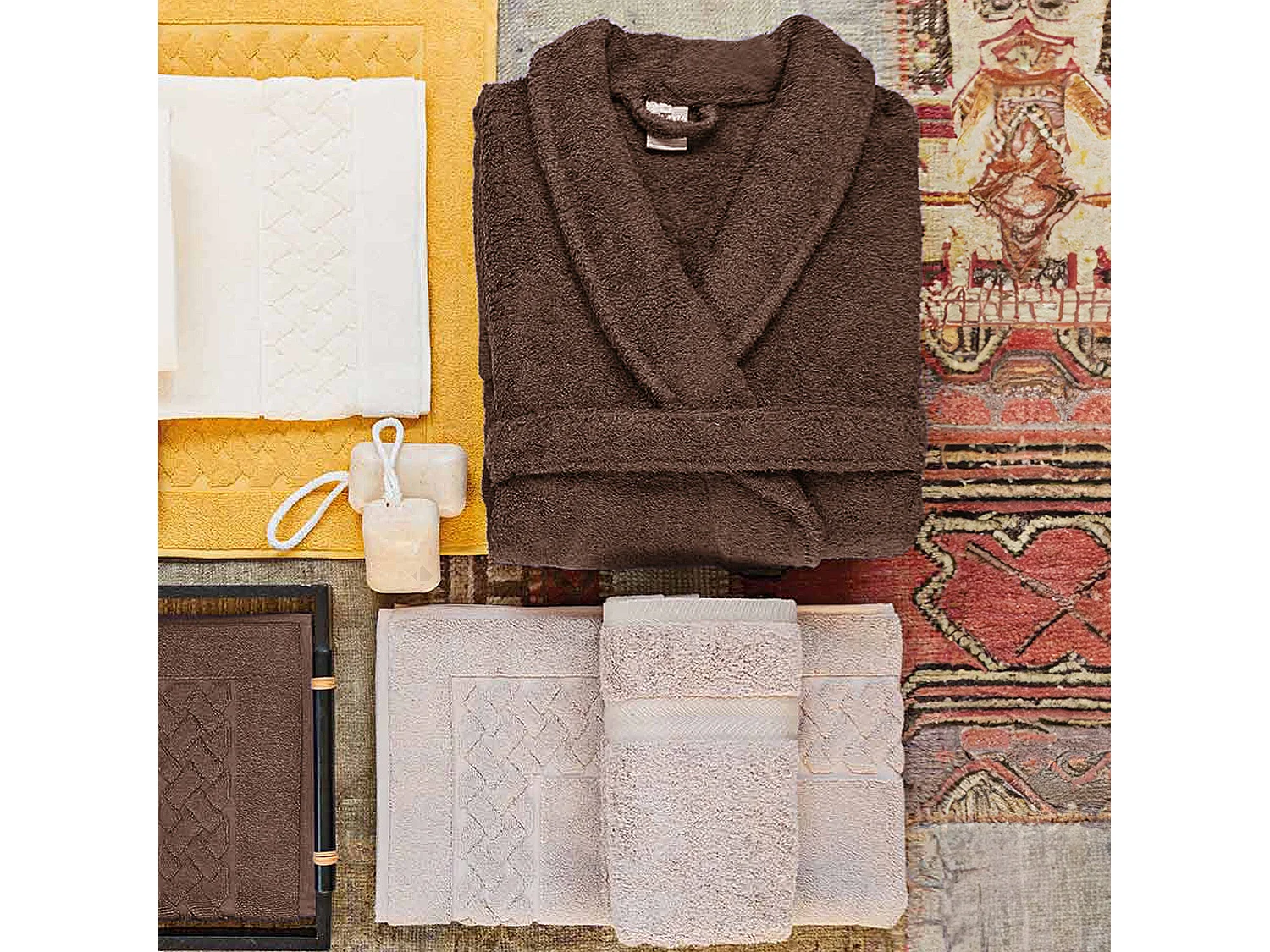 Peignoir col châle ROYAL CRESENT éponge coton taille L marron taupe