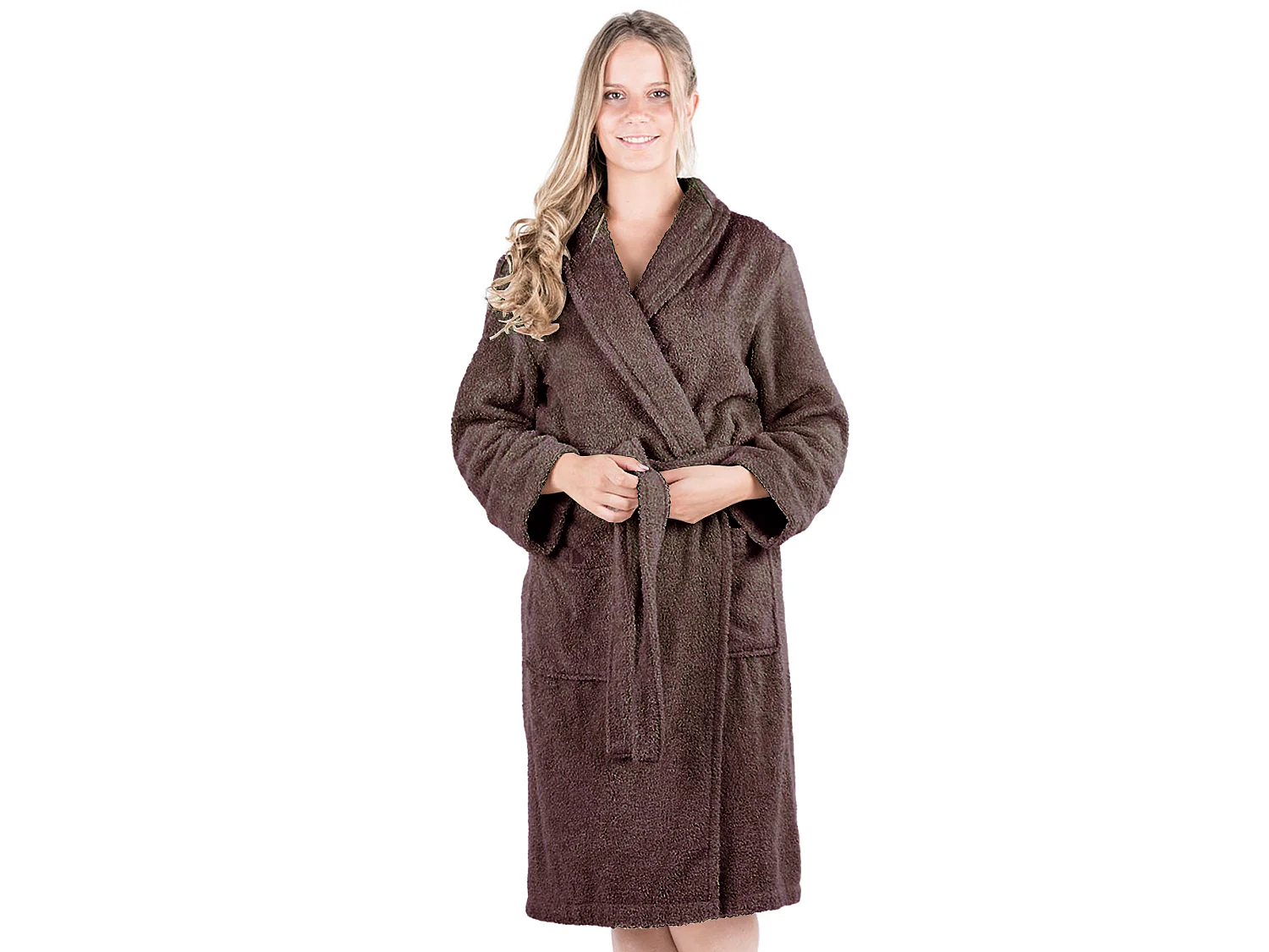 Peignoir col châle ROYAL CRESENT éponge coton taille L marron taupe