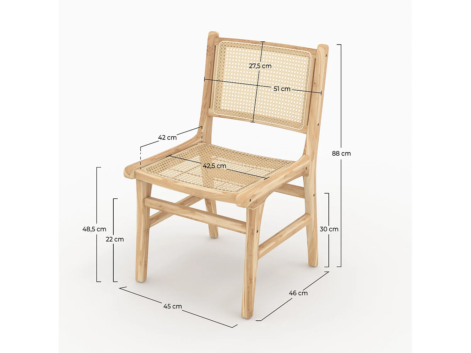 Lot de 2 chaises en bois de teck et rotin - Kyla