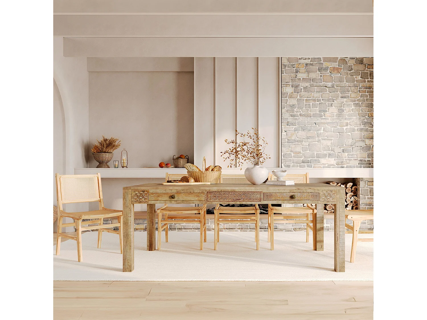 Lot de 2 chaises en bois de teck et rotin - Kyla