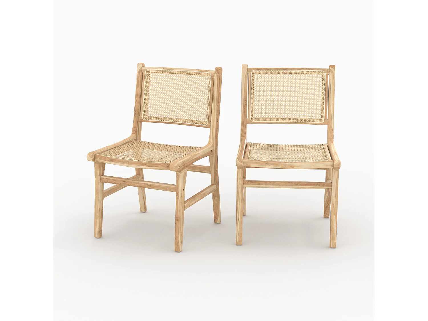 Lot de 2 chaises en bois de teck et rotin - Kyla