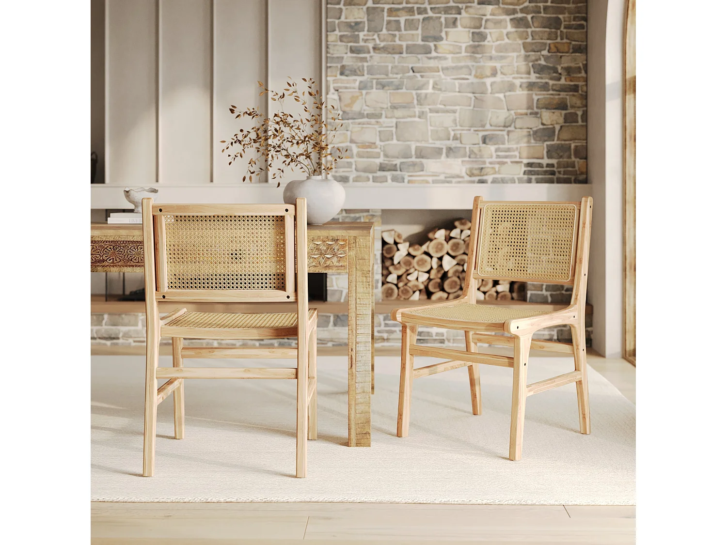 Lot de 2 chaises en bois de teck et rotin - Kyla