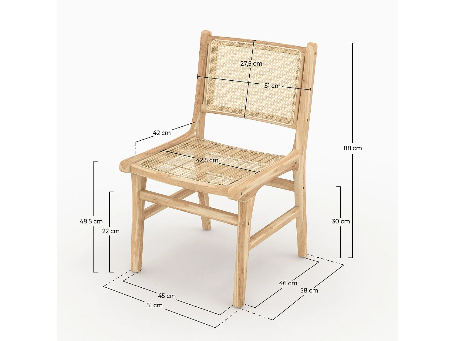Lot de 2 chaises en bois de teck et rotin - Kyla