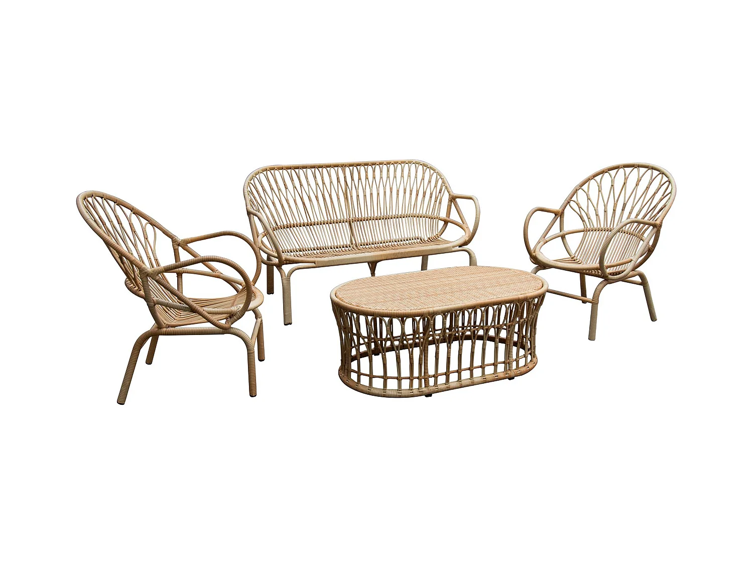 Now's Home - Salon De Jardin En Rotin Tresse Et Metal