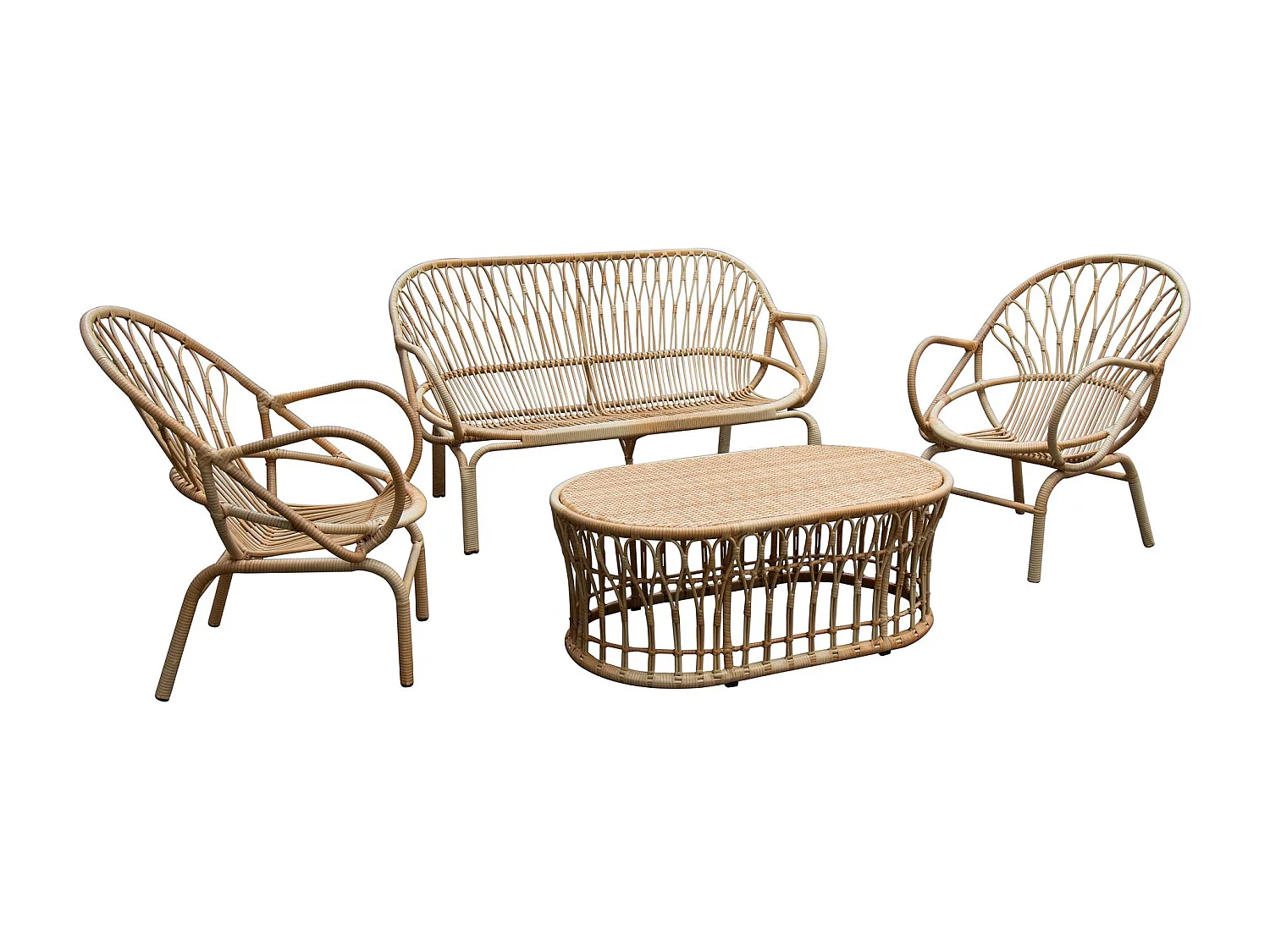 Now's Home - Salon De Jardin En Rotin Tresse Et Metal