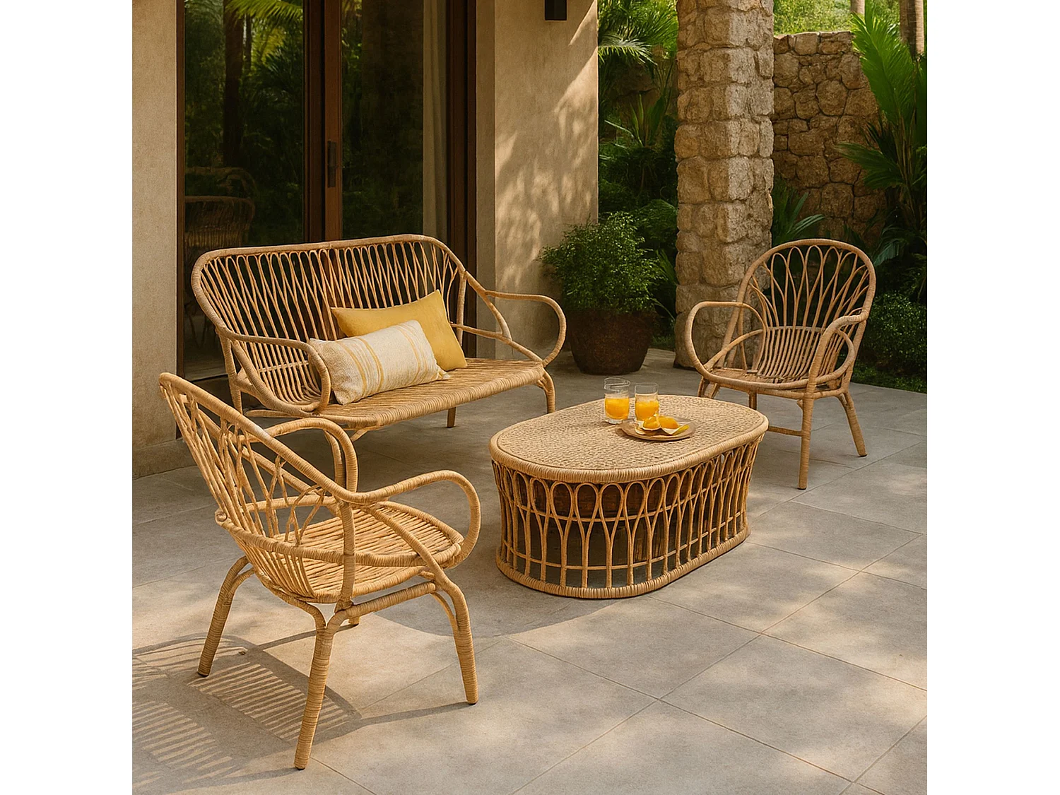 Now's Home - Salon De Jardin En Rotin Tresse Et Metal