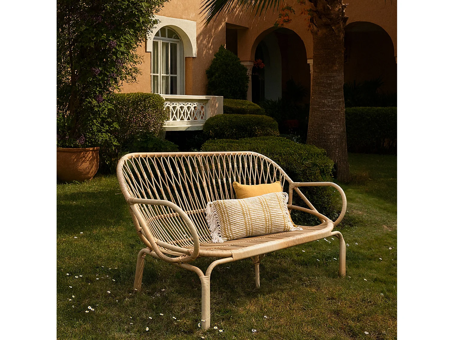 Now's Home - Salon De Jardin En Rotin Tresse Et Metal
