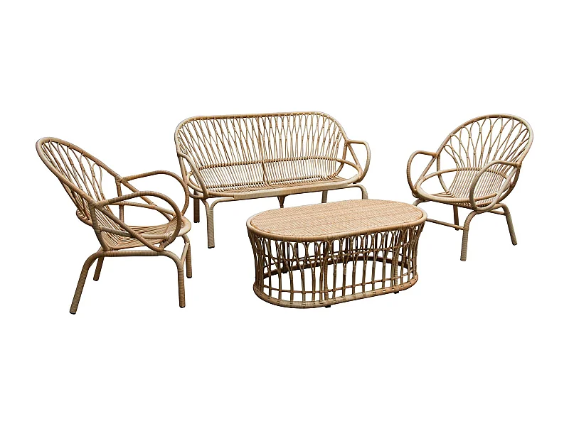 Now's Home - Salon De Jardin En Rotin Tresse Et Metal