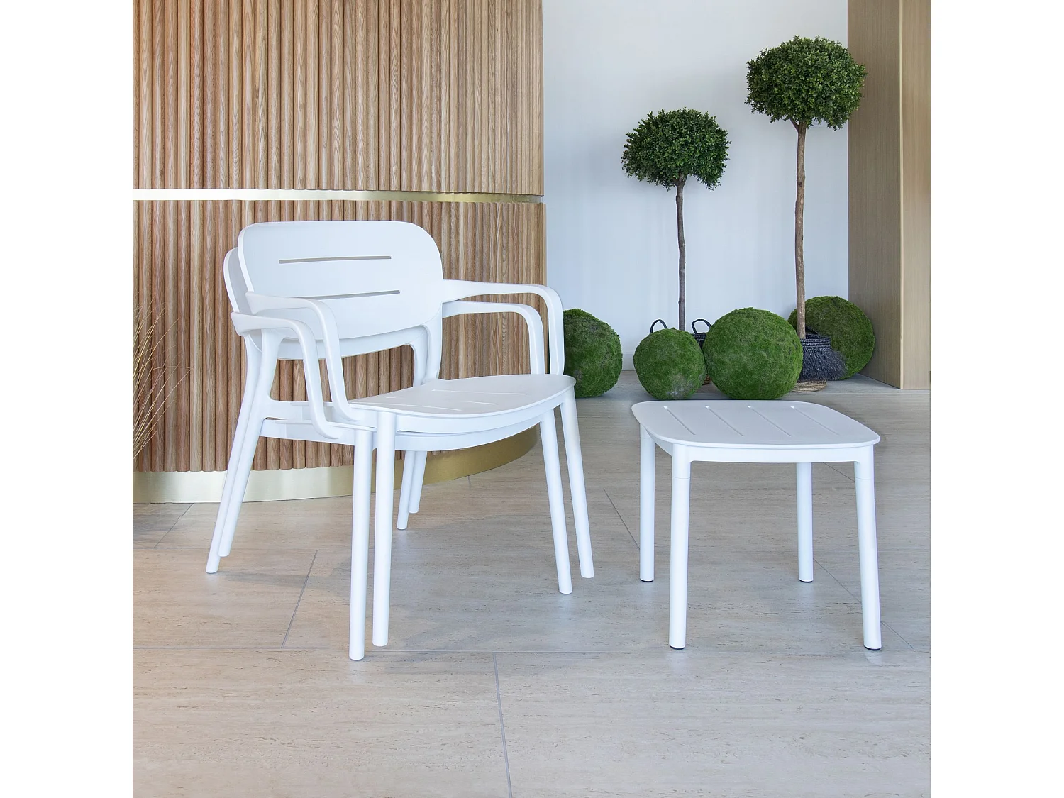 Now's Home - Salon De Jardin En Polypropylene Blanc