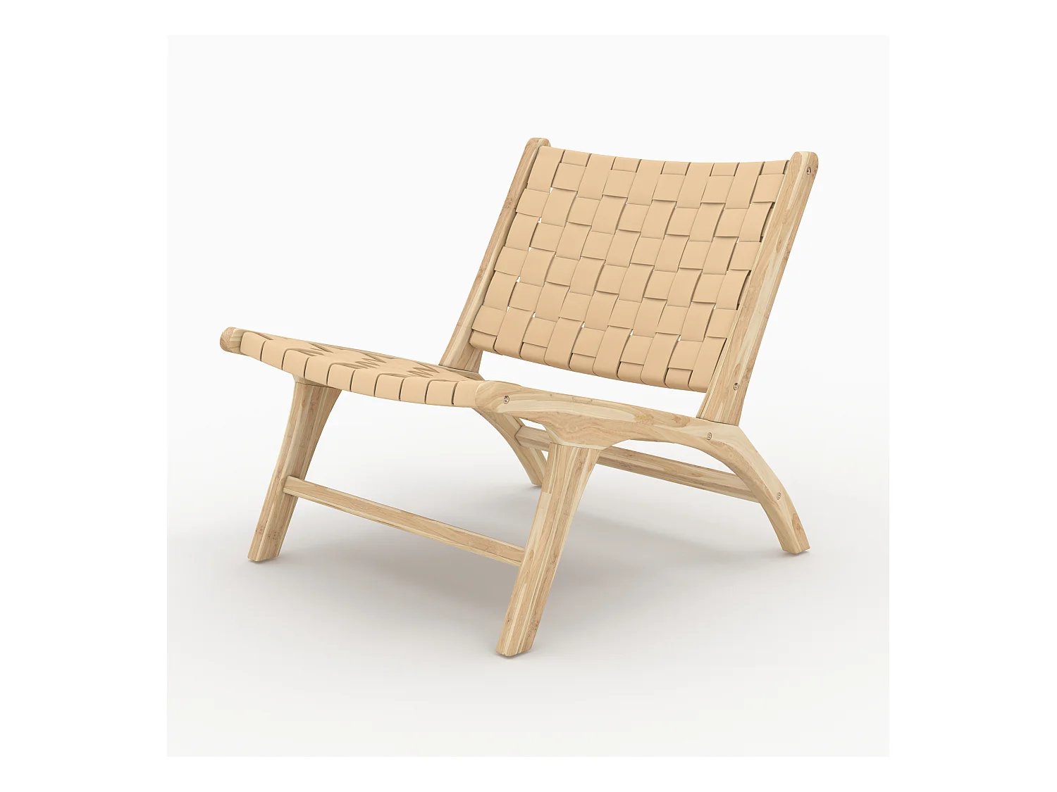 Fauteuil en teck et cuir tressé beige - Kuna