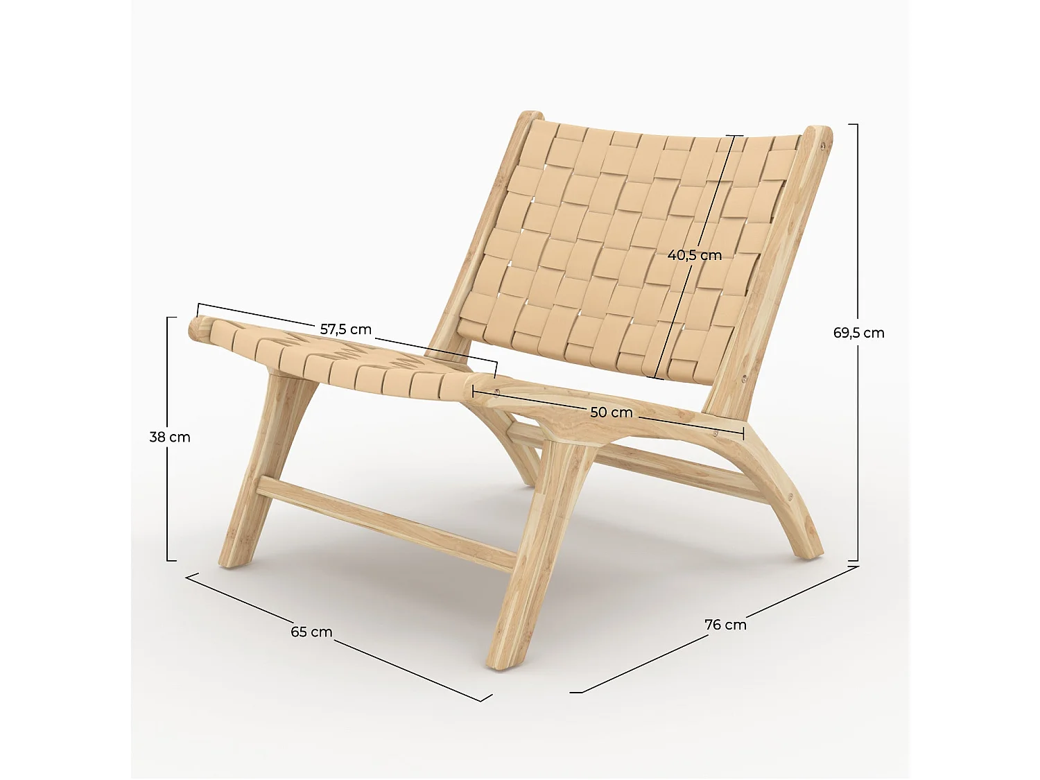 Fauteuil en teck et cuir tressé beige - Kuna