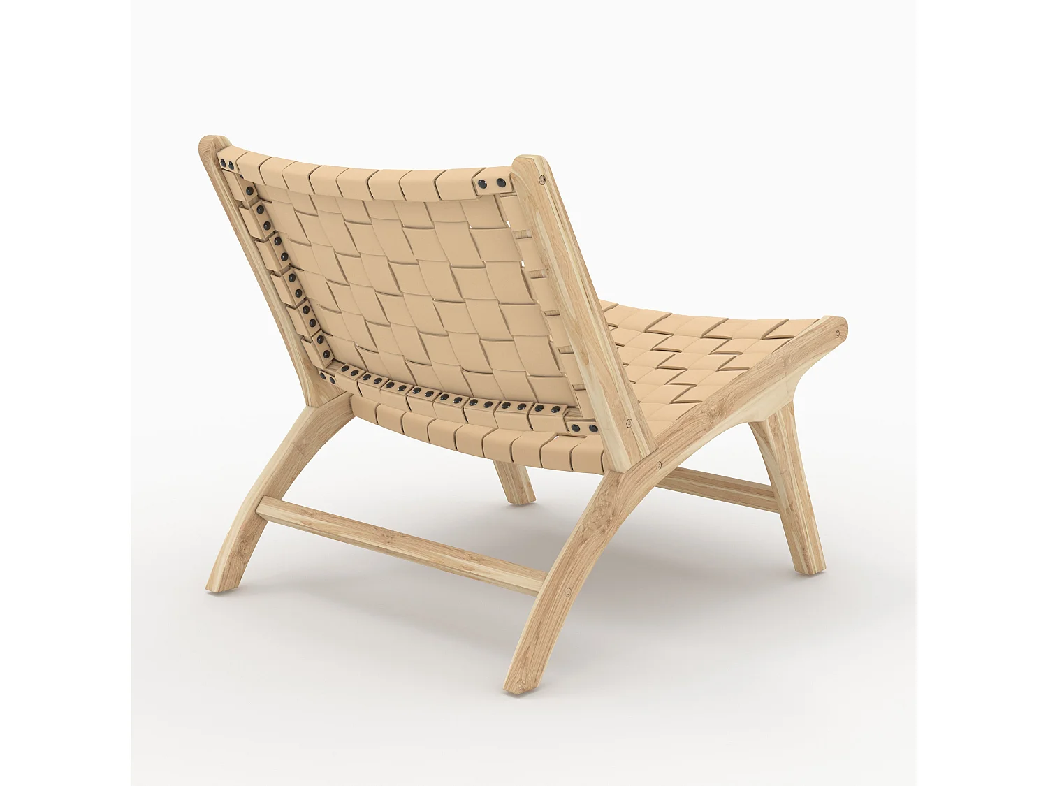 Fauteuil en teck et cuir tressé beige - Kuna
