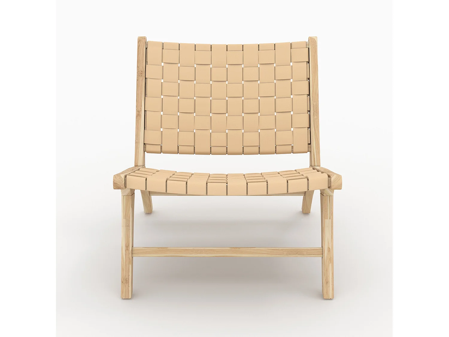 Fauteuil en teck et cuir tressé beige - Kuna