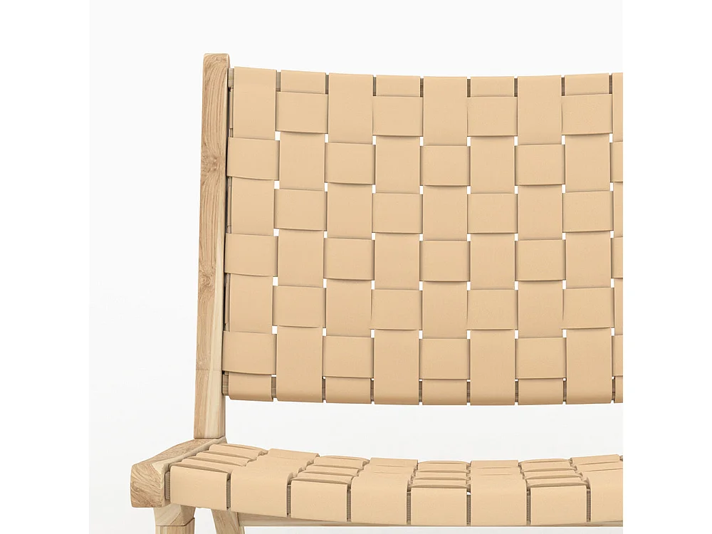 Fauteuil en teck et cuir tressé beige - Kuna