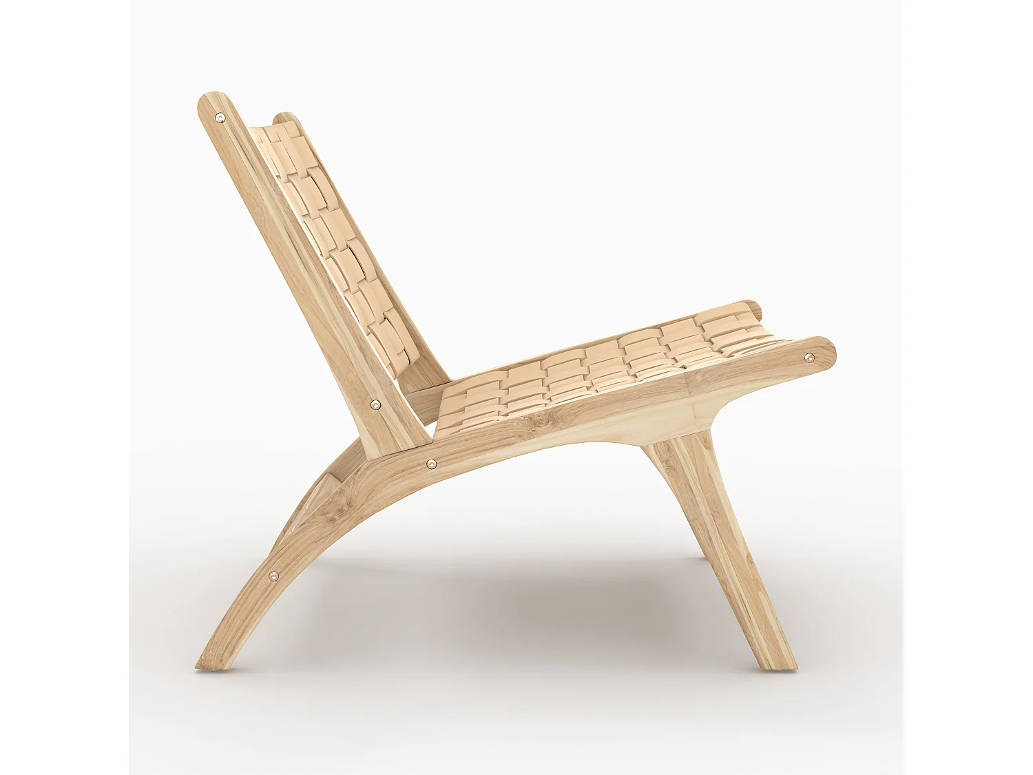 Fauteuil en teck et cuir tressé beige - Kuna