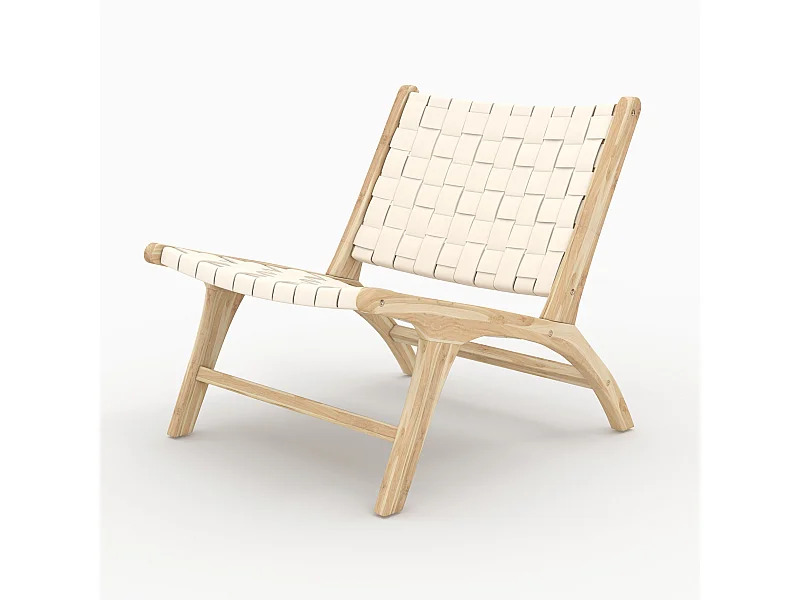 Poltrona in teak e pelle intrecciata bianca - Kuna