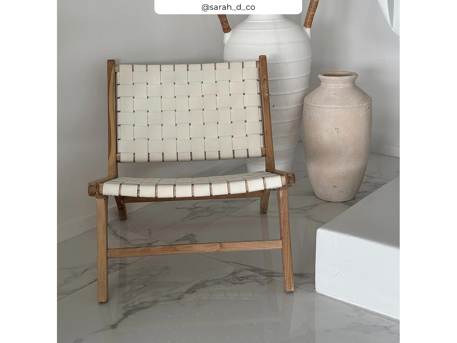 Fauteuil en teck et cuir tressé blanc - Kuna