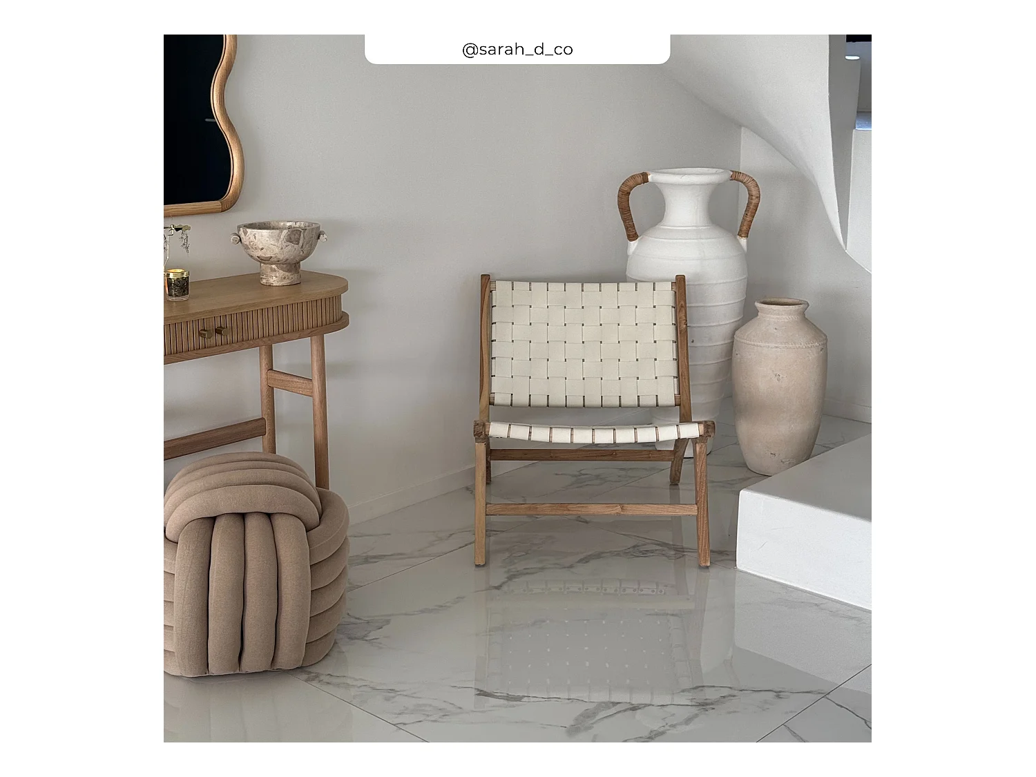 Fauteuil en teck et cuir tressé blanc - Kuna