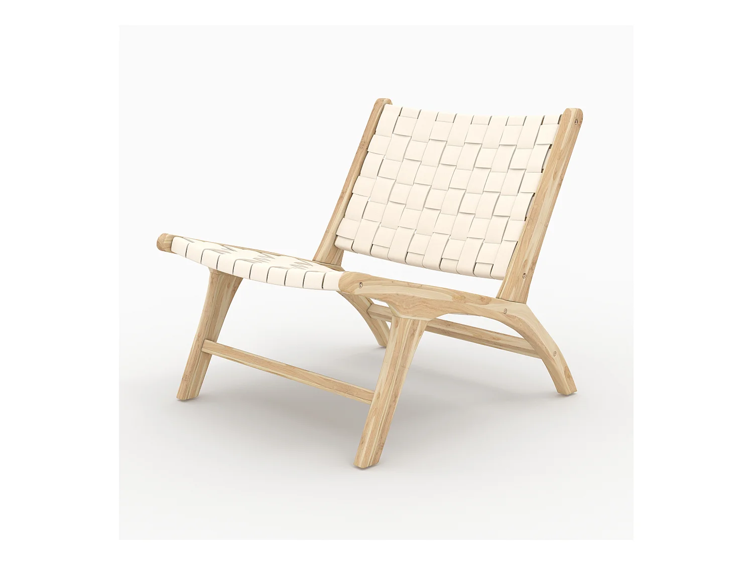 Fauteuil en teck et cuir tressé blanc - Kuna