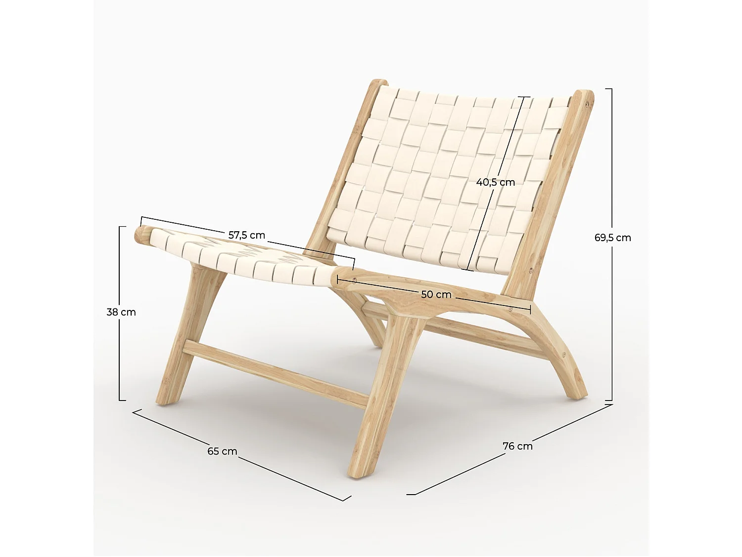 Fauteuil en teck et cuir tressé blanc - Kuna