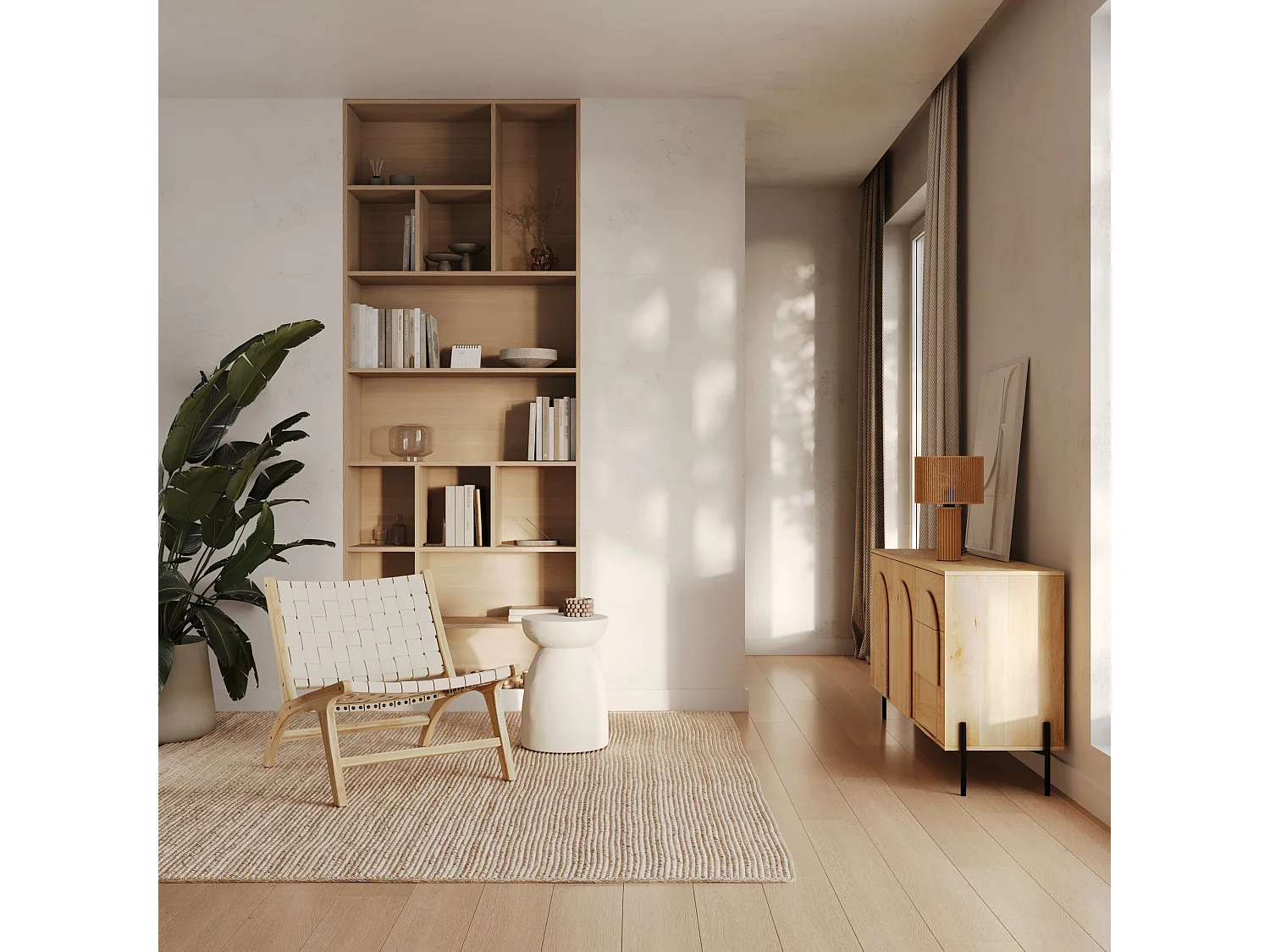 Fauteuil en teck et cuir tressé blanc - Kuna