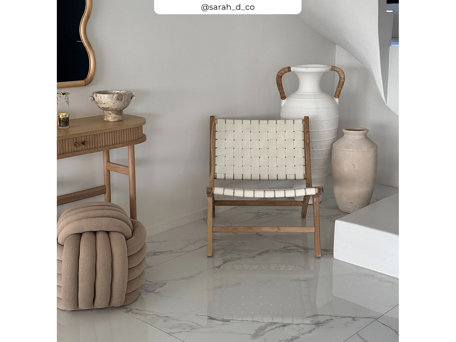 Fauteuil en teck et cuir tressé blanc - Kuna