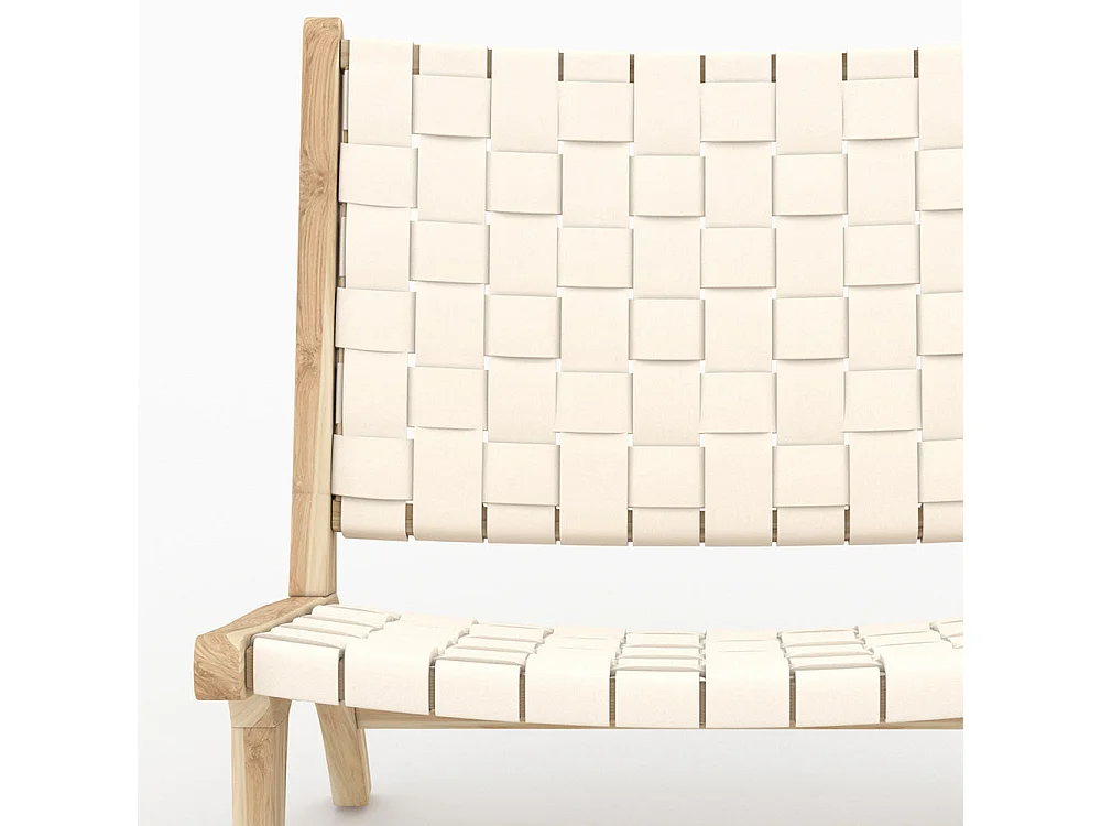 Fauteuil en teck et cuir tressé blanc - Kuna