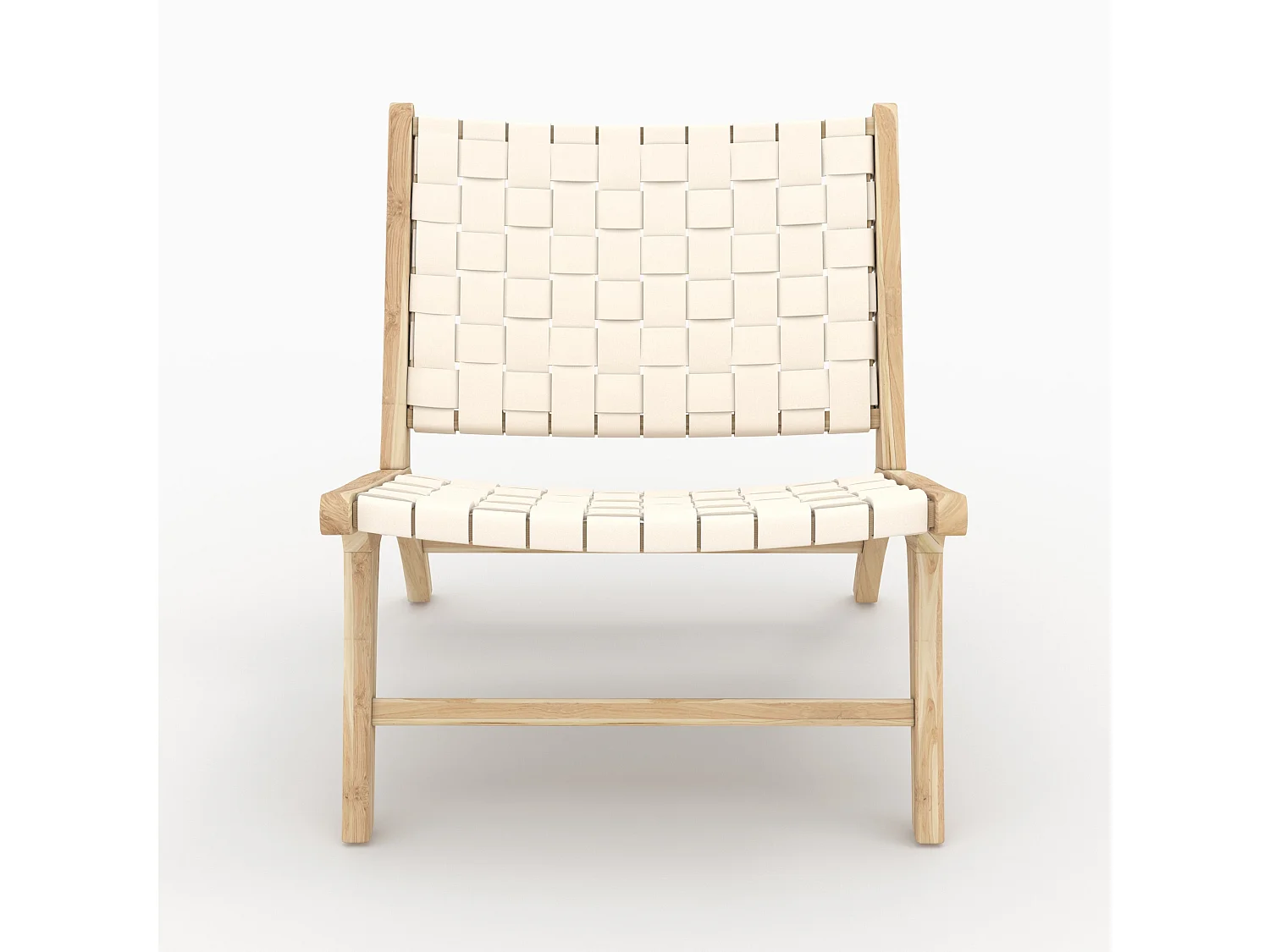 Fauteuil en teck et cuir tressé blanc - Kuna