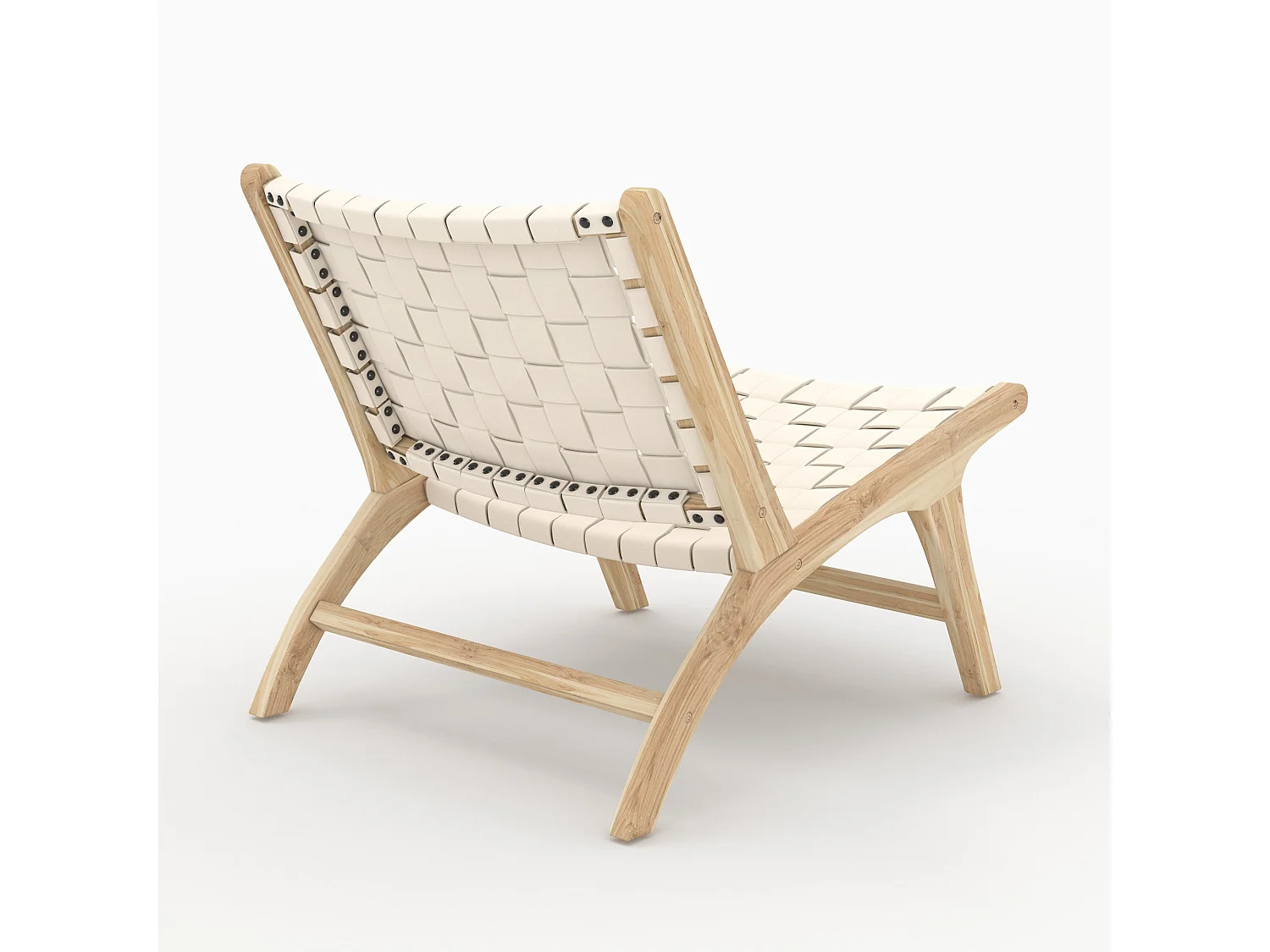 Fauteuil en teck et cuir tressé blanc - Kuna