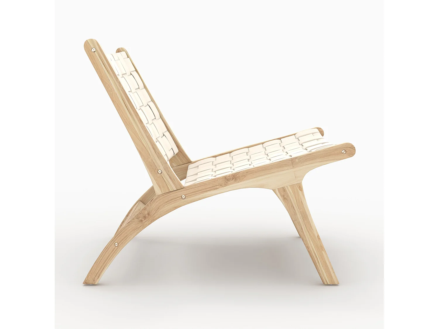 Fauteuil en teck et cuir tressé blanc - Kuna