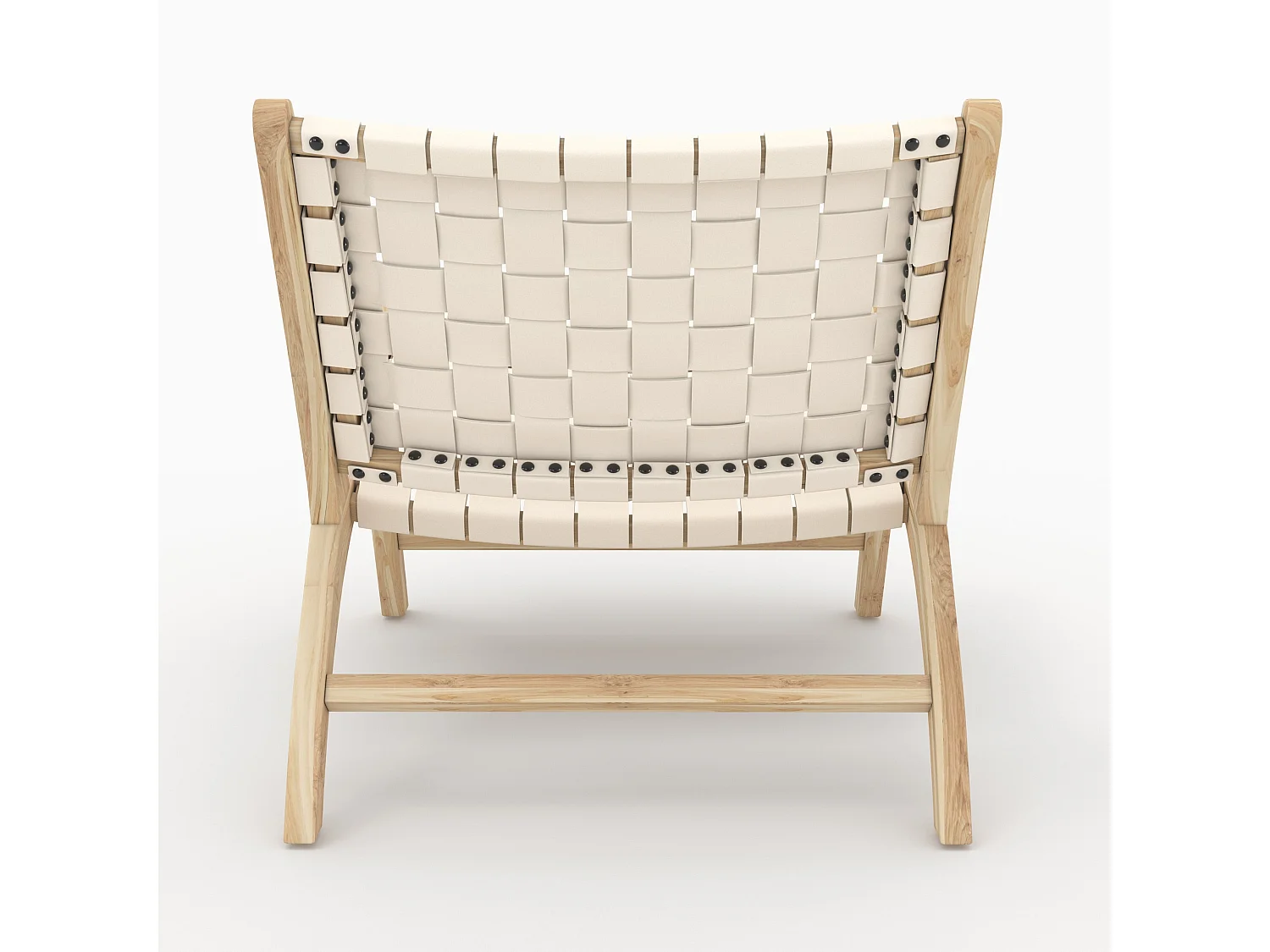 Fauteuil en teck et cuir tressé blanc - Kuna