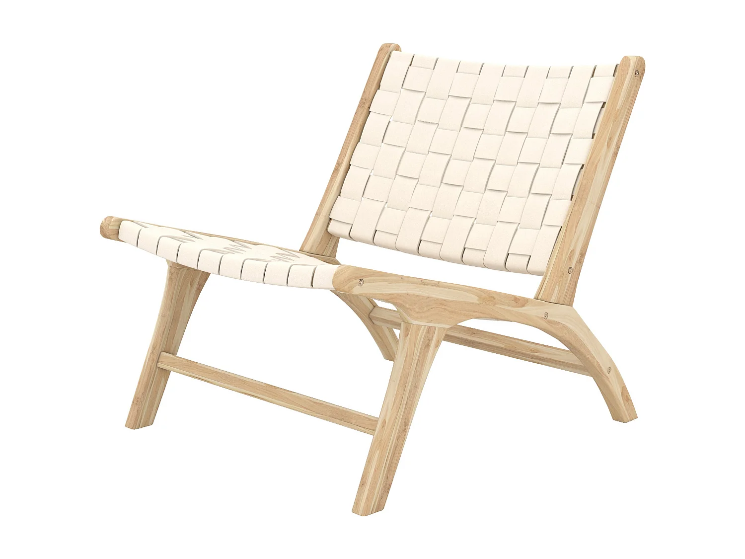 Fauteuil en teck et cuir tressé blanc - Kuna