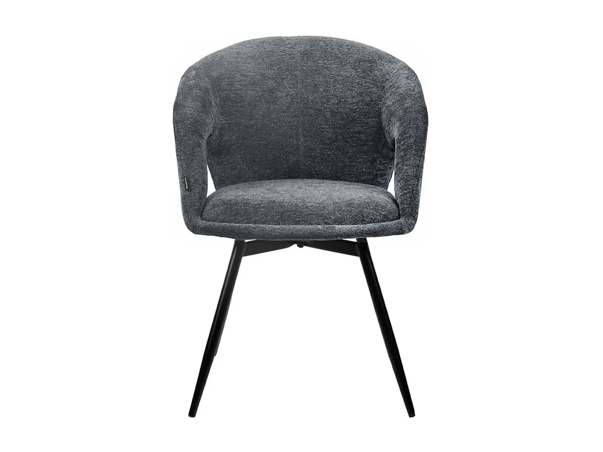 Chaise rotative 180° tissu doux gris et pieds en métal noir - ALEX
