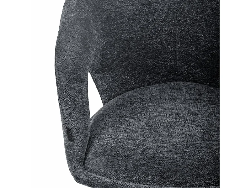 Chaise rotative 180° tissu doux gris et pieds en métal noir - ALEX