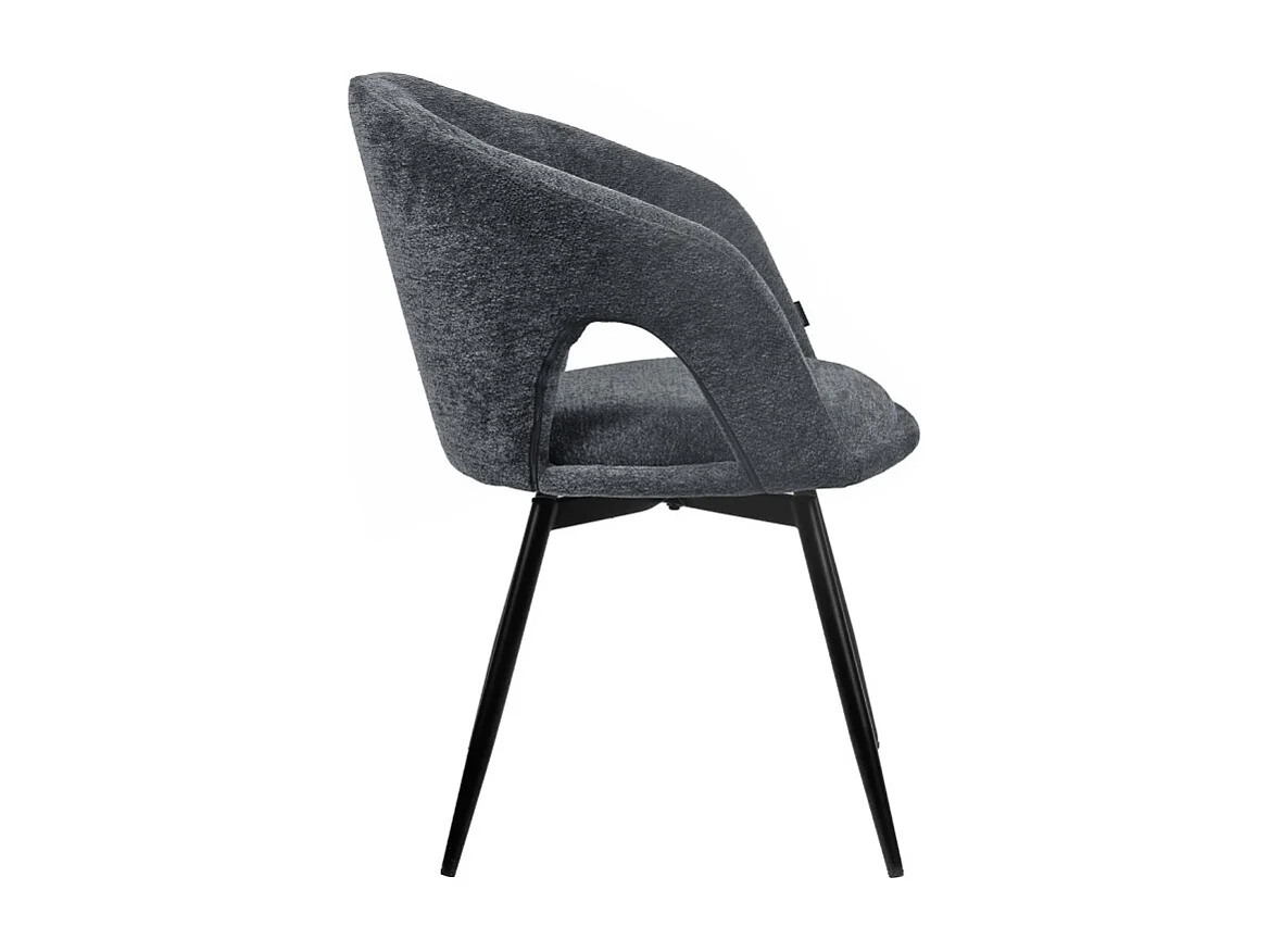 Chaise rotative 180° tissu doux gris et pieds en métal noir - ALEX