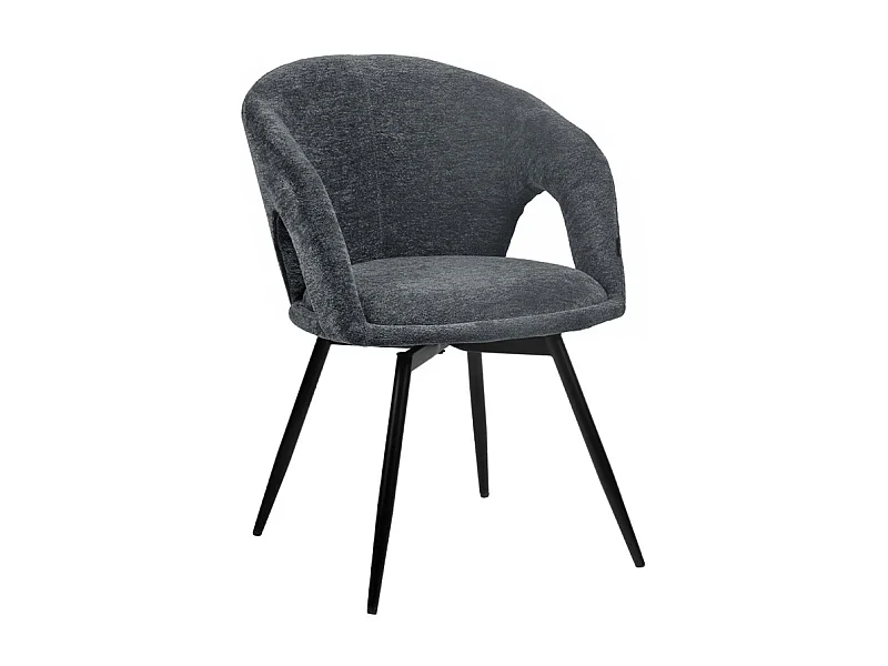 Chaise rotative 180° tissu doux gris et pieds en métal noir - ALEX