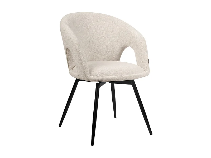 Chaise rotative 180° tissu doux beige et pieds en métal noir - ALEX